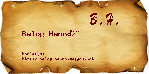 Balog Hannó névjegykártya